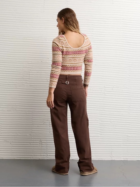 American Eagle Outfitters Sweaters - American Eagles Cropped Fair Isle Sweater – Cream with Pink Pattern